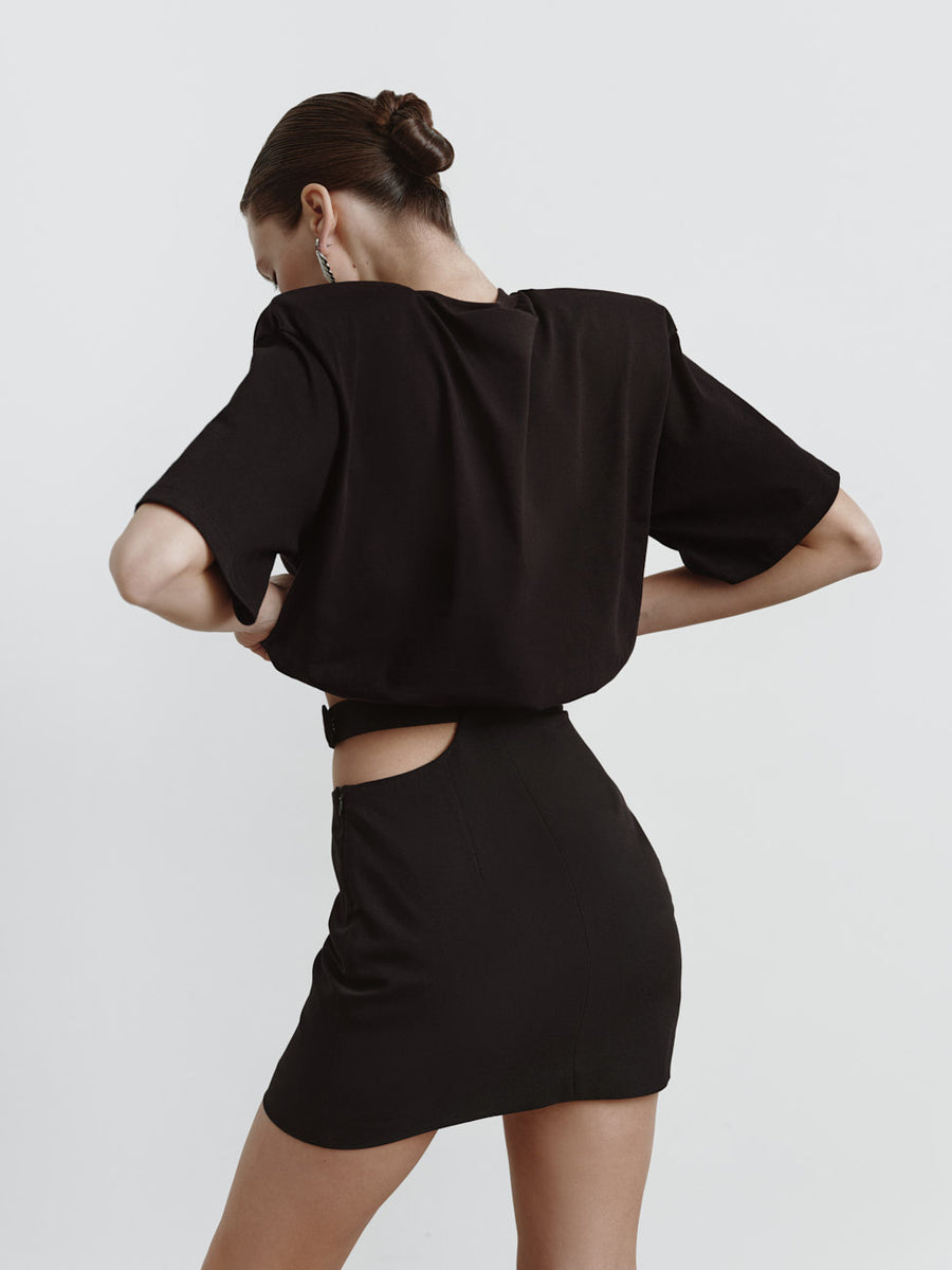 Mini skirt with a decorative neckline
