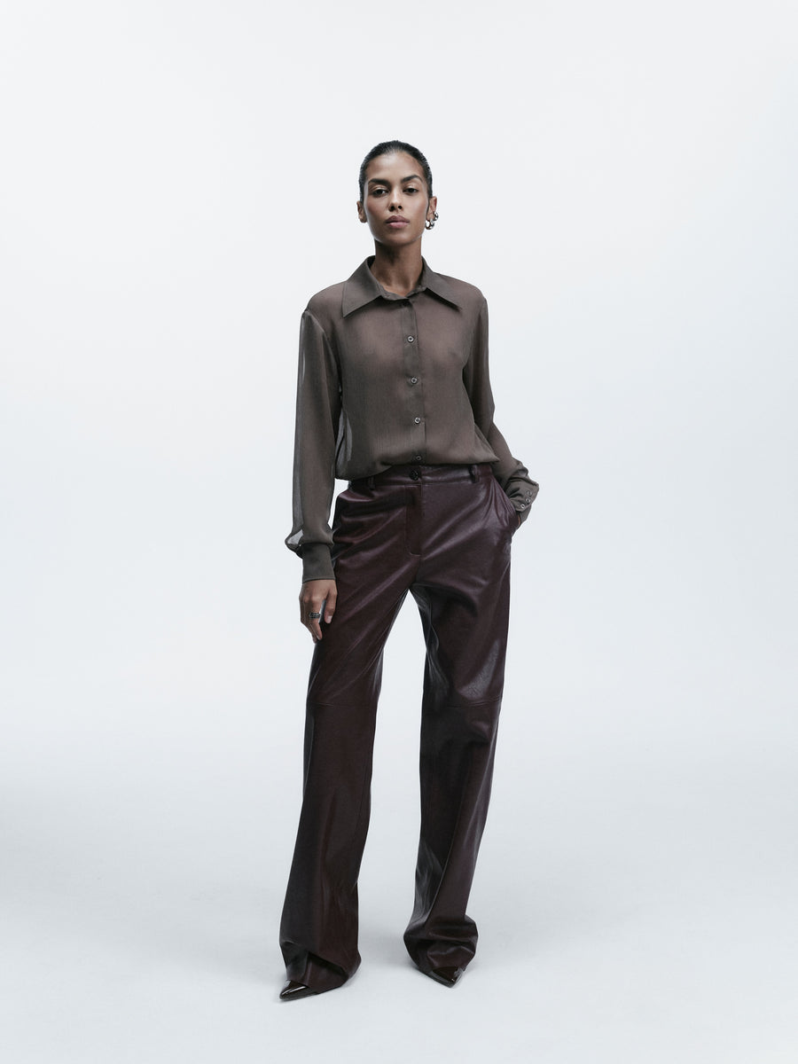 Straight-cut eco-leather trousers