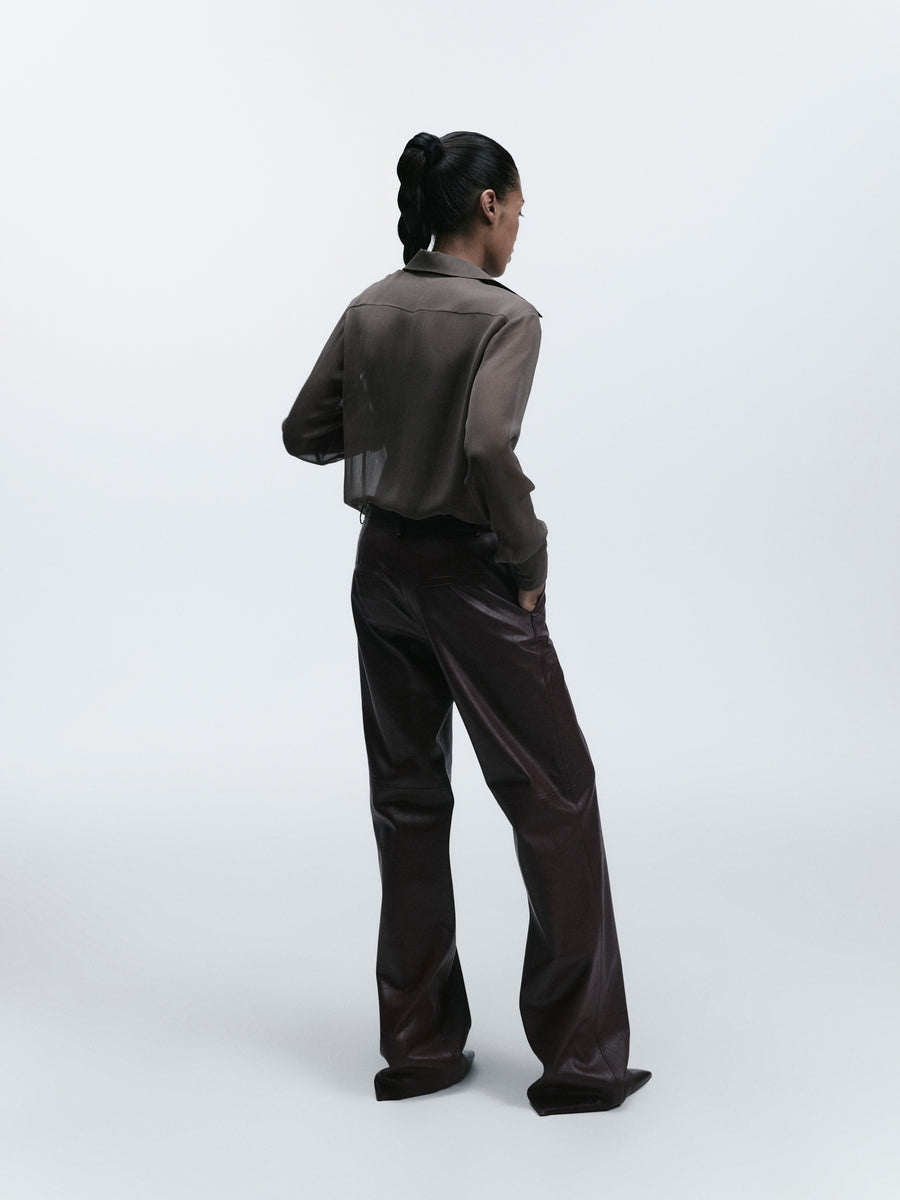 Straight-cut eco-leather trousers