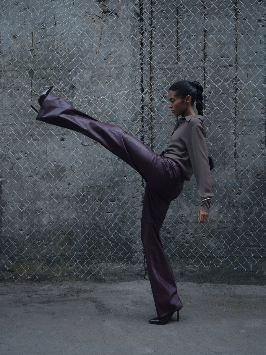 Straight-cut eco-leather trousers