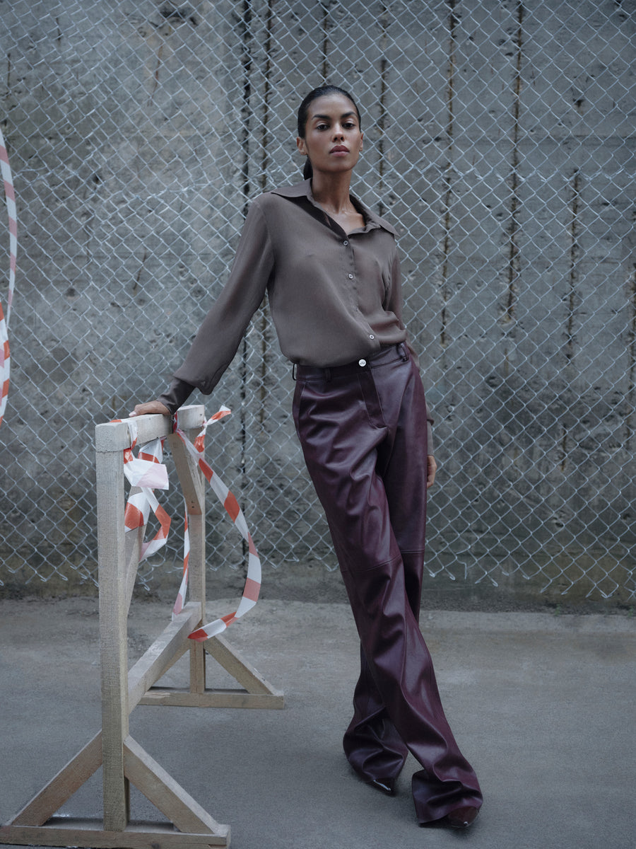 Straight-cut eco-leather trousers