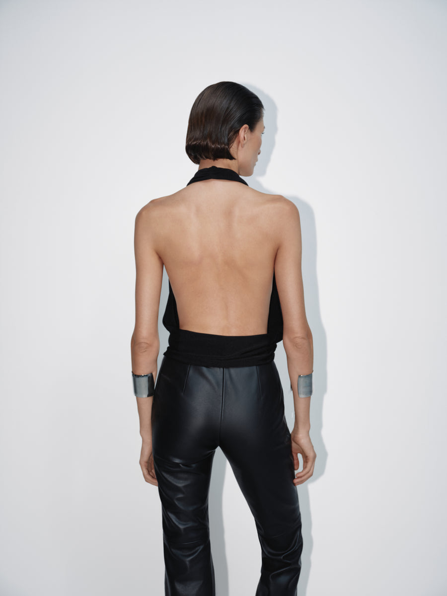 Eco-leather high-waisted "Straight" trousers