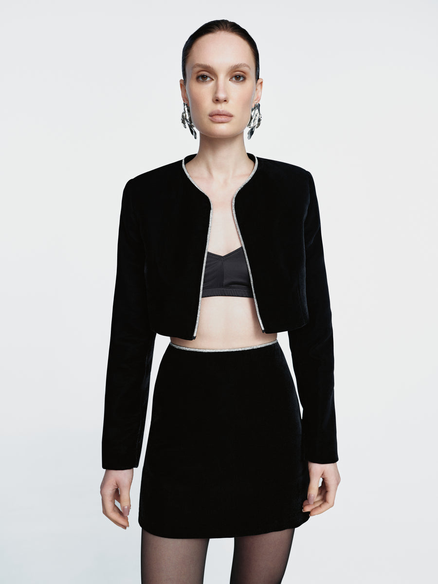 Velvet shortened jacket with stones