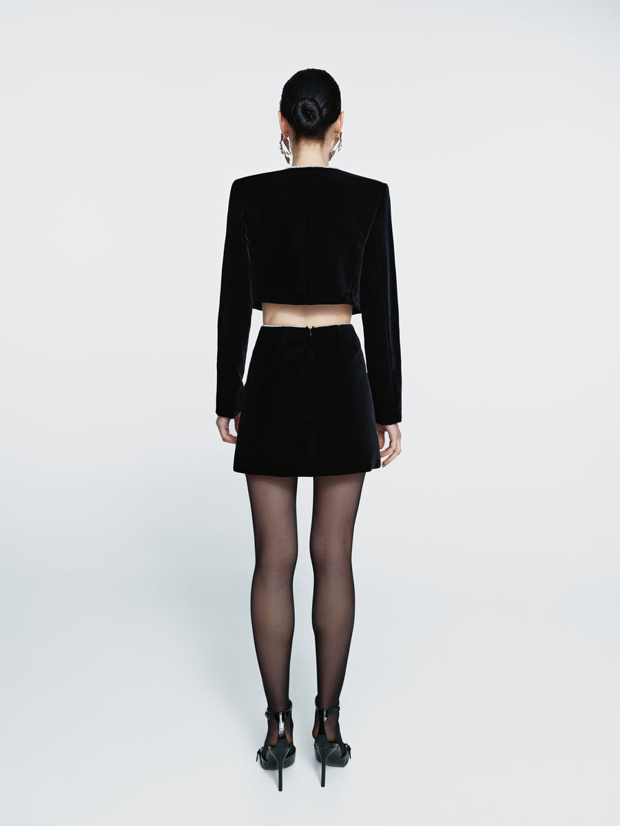 Velvet shortened jacket with stones